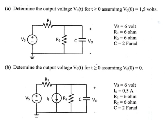 SOLVED: (a) Determine the output voltage Vo(t) for t = 20 assuming Vo(0 ...