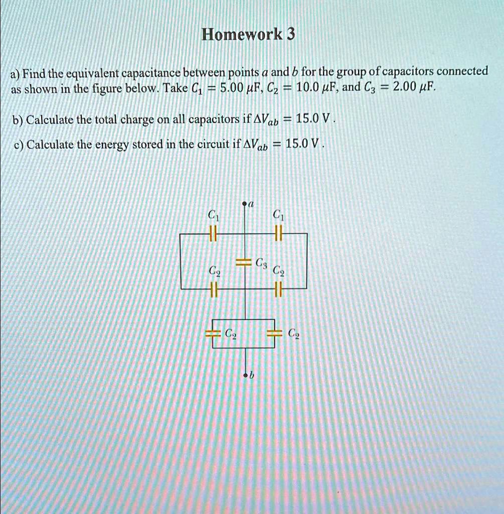 SOLVED: Homework 3 a) Find the equivalent capacitance between points a ...