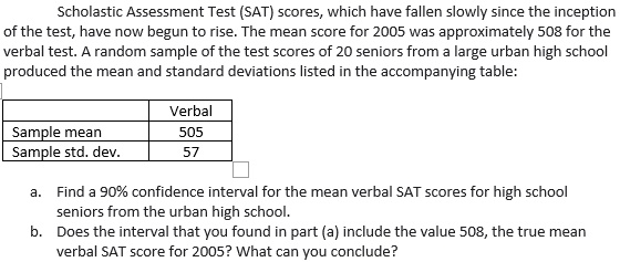 Solved Scholastic Assessment Test (SAT) scores, which have