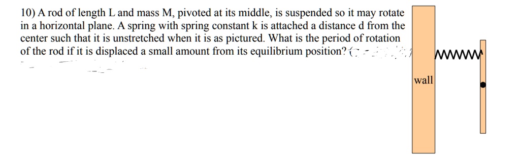Spring Pole Rotation Problem SOLVED: 10) Arod of length L and mass M, pivoted at its middle, is ...