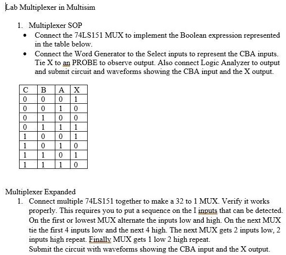 SOLVED: Lab Multiplexer in Multisim 1. Multiplexer SOP: Connect the ...