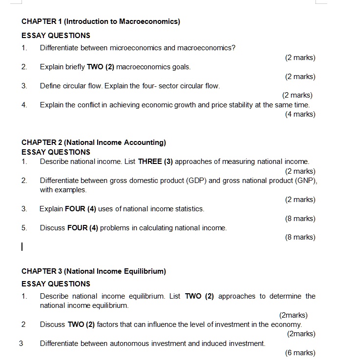SOLVED CHAPTER 1 (Introduction to Macroeconomics) ESSAY QUESTIONS 1