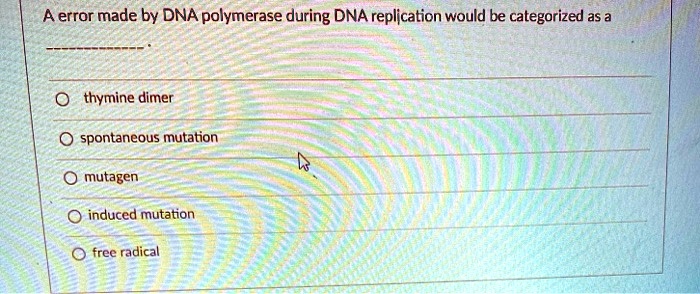 Replication Error Mutation SOLVED: A error made by DNA polymerase during DNA replication would be ...