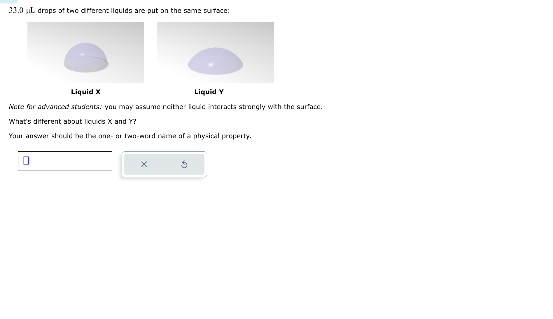 SOLVED 33.0 μL drops of two different liquids are put on the same surface Liquid X Liquid Y
