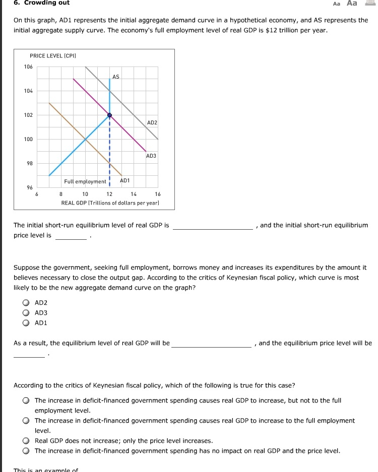 6. Crowding out On this graph, AD1 represents the initial aggregate ...