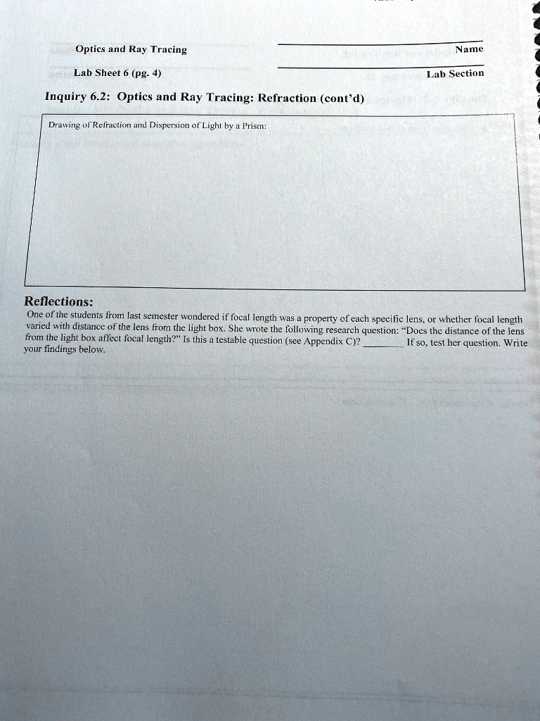 SOLVED: Optics and Ray Tracing Name Lab Sheet (pg: 4) Lab Section ...