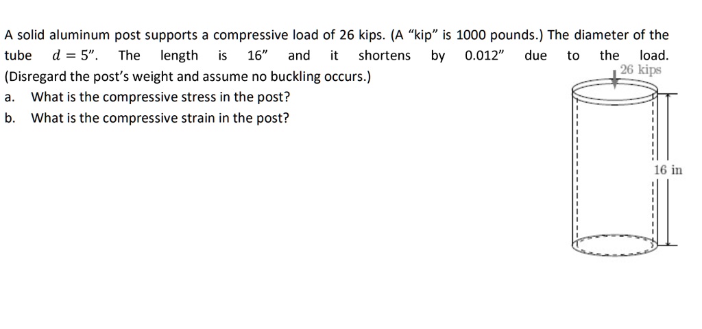SOLVED: A solid aluminum post supports a compressive load of 26 kips ...