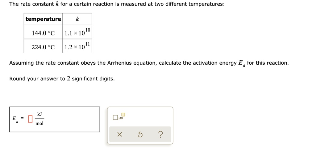 SOLVED: The rate constant k for a certain reaction measured at two ...