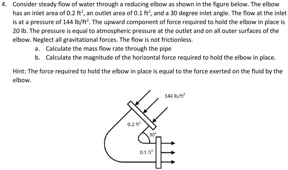 SOLVED: Consider steady flow of water through a reducing elbow as shown ...