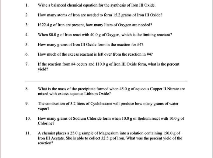 SOLVED Write a balanced chemical equation for the synthesis of Iron