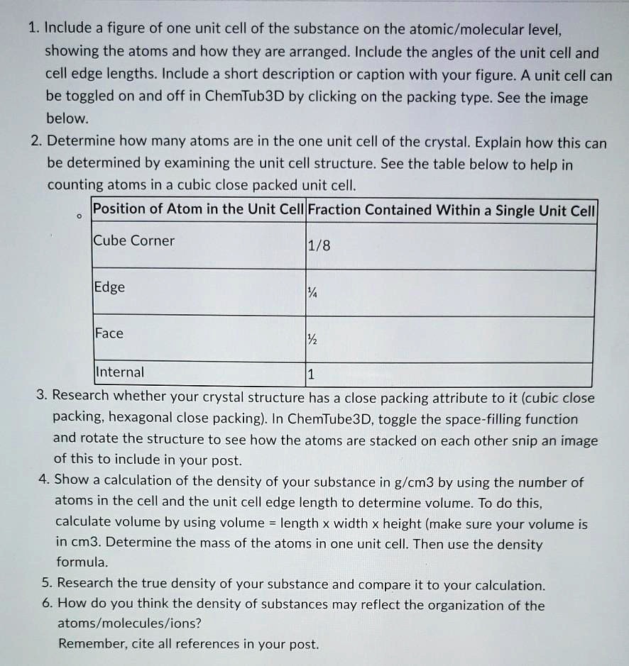 1 include a figure of one unit cell of the substance on the ...