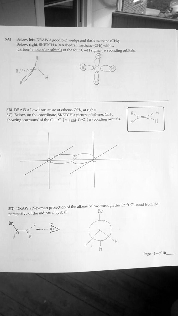 SOLVED: 5A) Below, left; DRAW Eood 3-D wedge and dash methane (CH ... image.