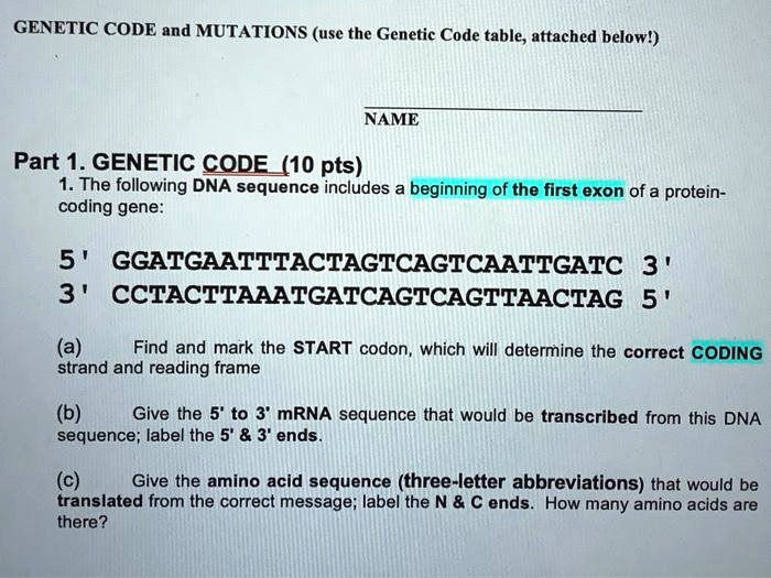 SOLVED CODE and MUTATIONS (use the Code table