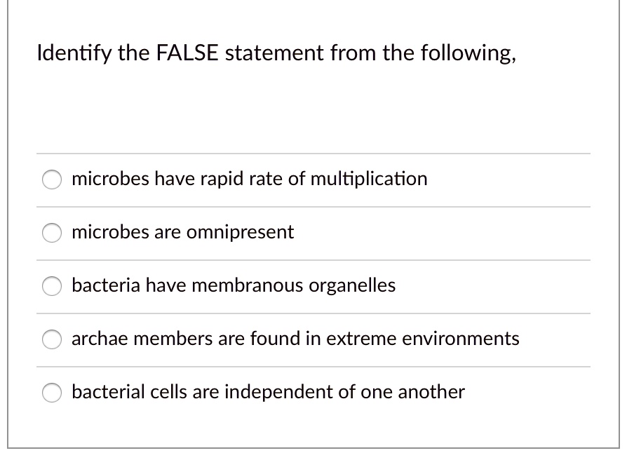 SOLVED Identify the FALSE statement from the following Microbes
