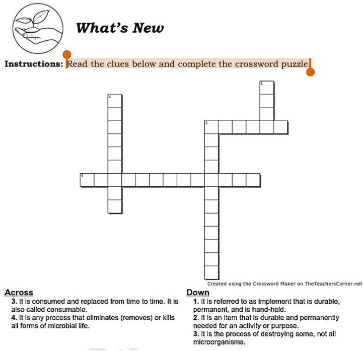 SOLVED: "What’s New Instructions: Read The Clues Below And Complete The ...