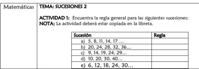 SOLVED: encuentra la regla general para las siguientes sucesiones