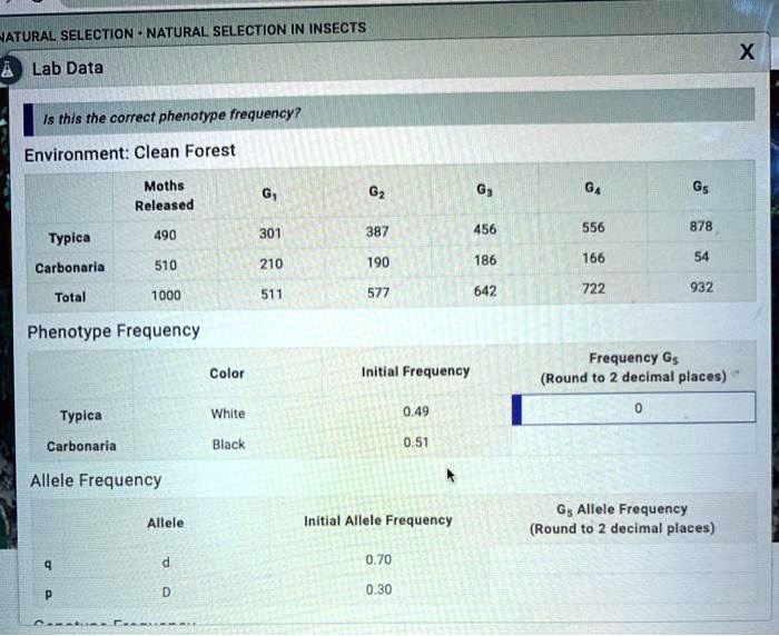 SOLVED: IATURAL SELECTION NATURAL SELECTION IN INSECTS Lab Data Is thls ...