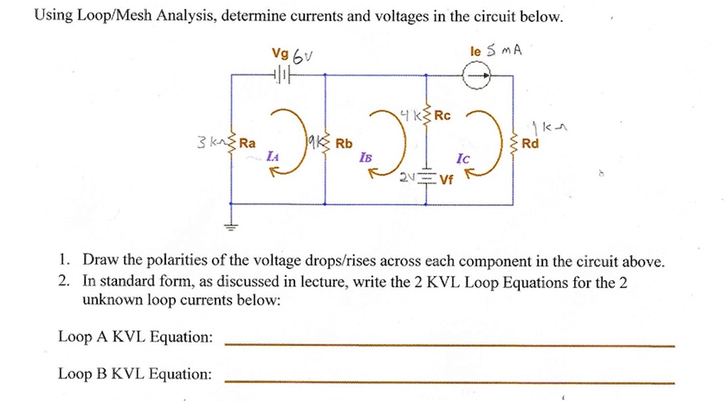 Using Loop/Mesh Analysis, determine currents and voltages in the ...