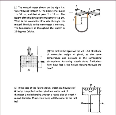 SOLVED: [1] The venturi meter shown on the right has water flowing ...