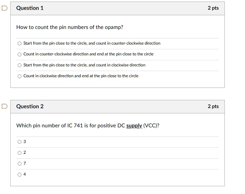 question 1 2 pts how to count the pin numbers of the opamp start from ...