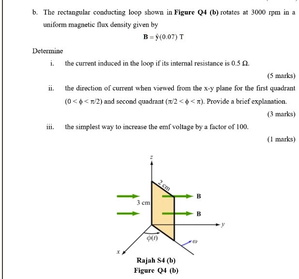 b. The rectangular conducting loop shown in Figure Q4 (b rotates at ...