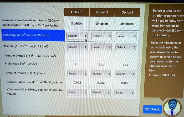 iron tablets titration experiment