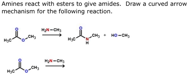 SOLVED: Amines react with esters to give amides. Draw a curved arrow ...