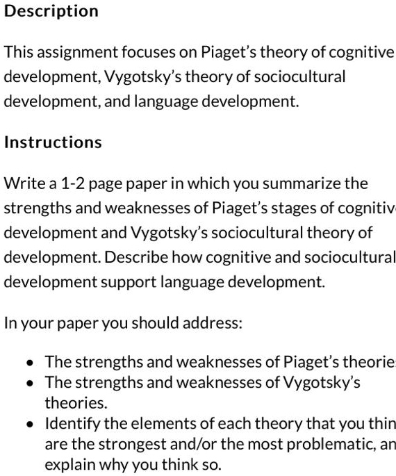 SOLVED Texts Description This assignment focuses on Piaget s