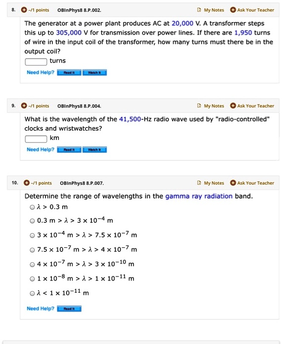 SOLVED Points OBInPhys8 002 My Notes 04kYcur Teacher The Generator At A Power Plant Produces AC