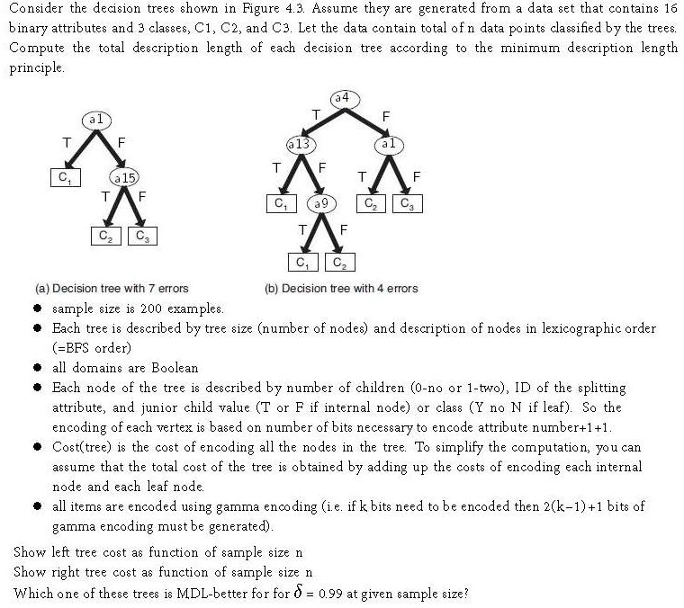 SOLVED: Consider the decision trees shown in Figure 4.3. Assume they ...