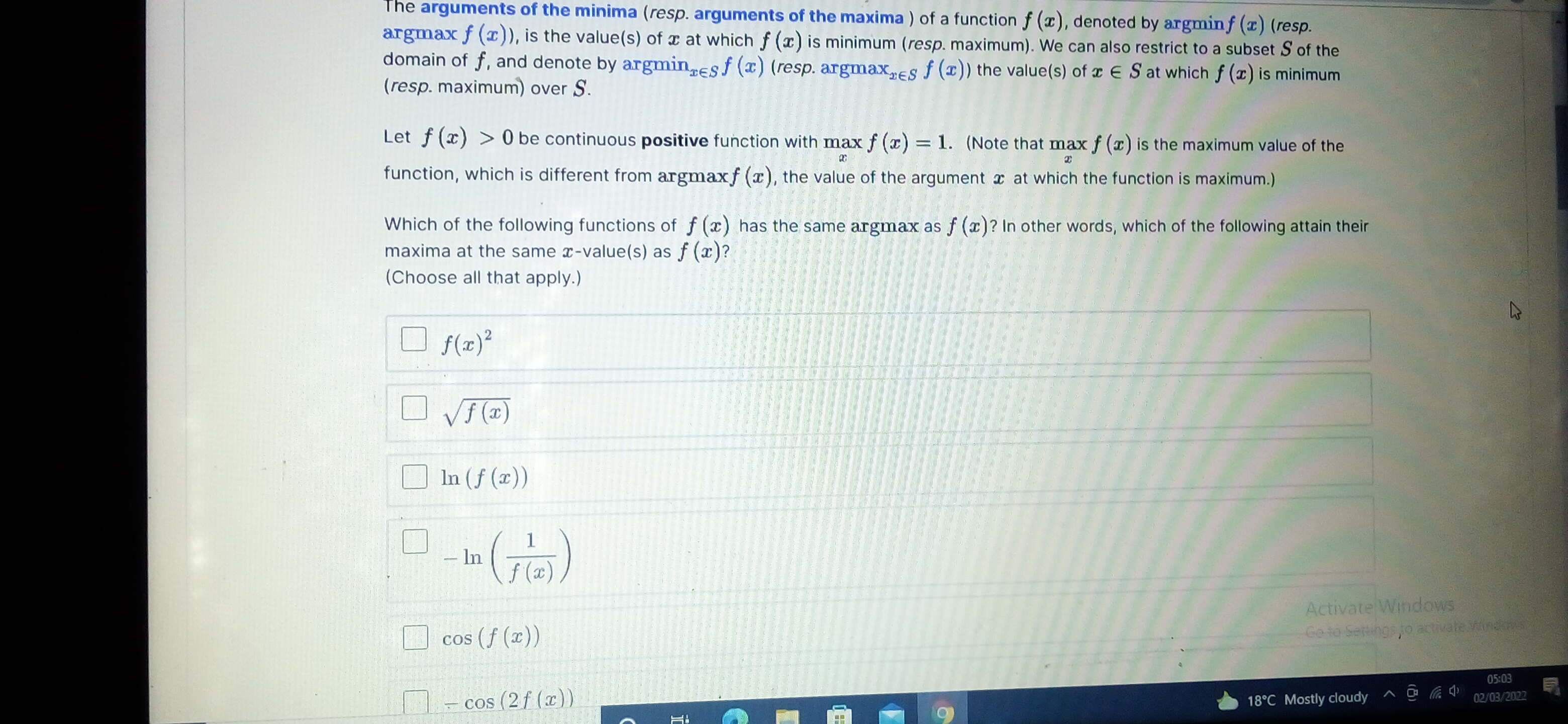 SOLVED The Arguments Of The Minima resp Arguments Of The Maxima Of 