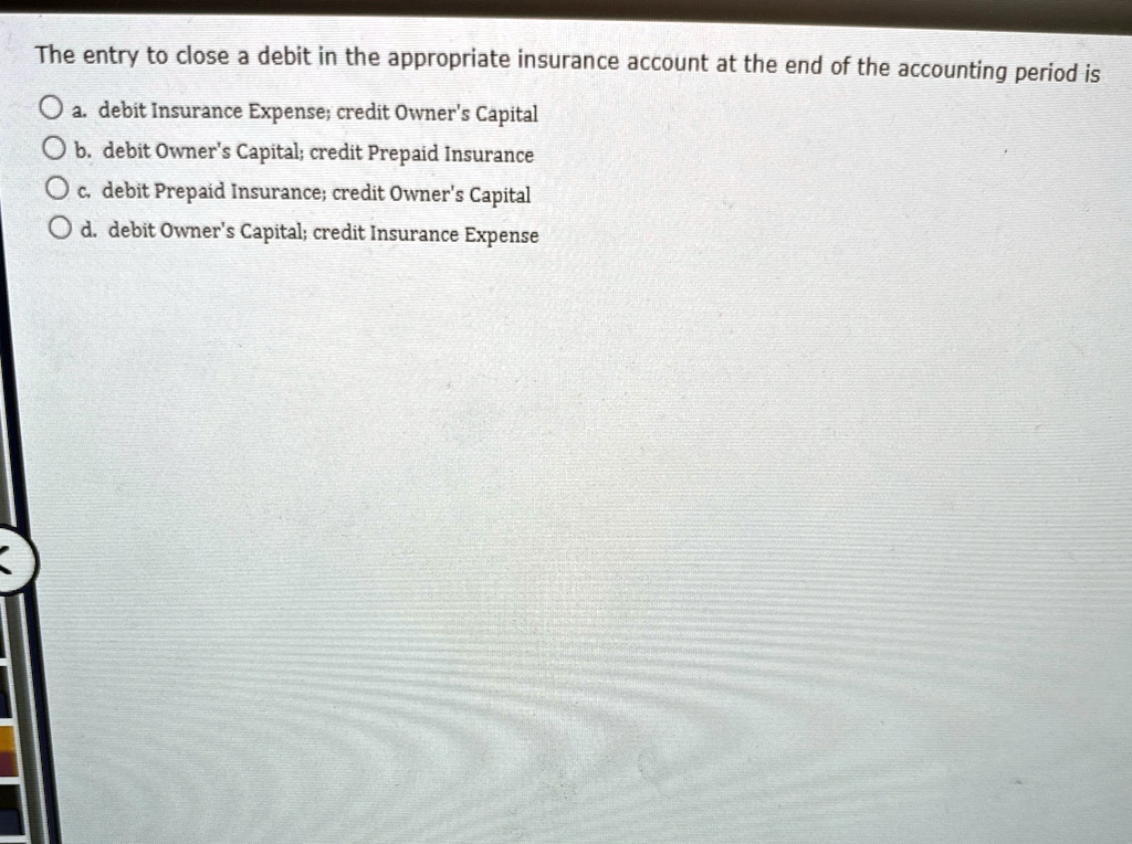 the entry to close a debit in the appropriate insurance account at the