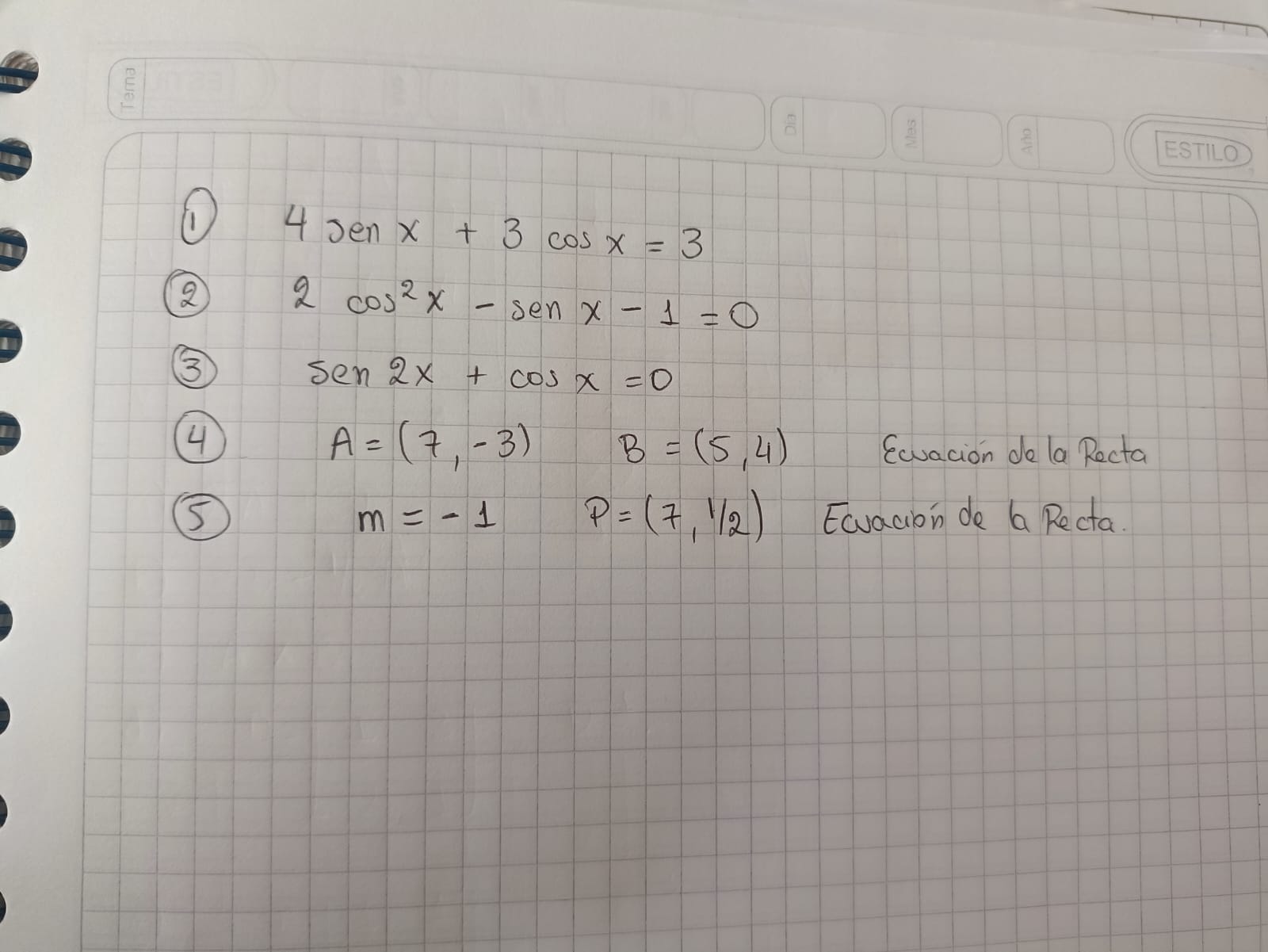 SOLVED 1 4 Sen X 3 Cos X 3 2 2 Cos 2 X sen X 1 0 3 Sen 2 X cos solved-1-4-sen-x-3-cos-x-3-2-2-cos-2-x-sen-x-1-0-3-sen-2-x-cos