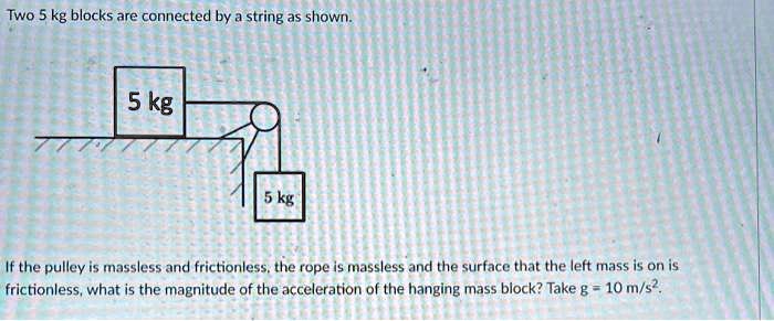 SOLVED: Two 5 kg blocks are connected by a string as shown 5kg 5kg If ...