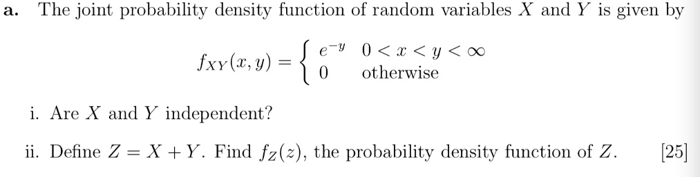 SOLVED: a. The joint probability density function of random variables X ...