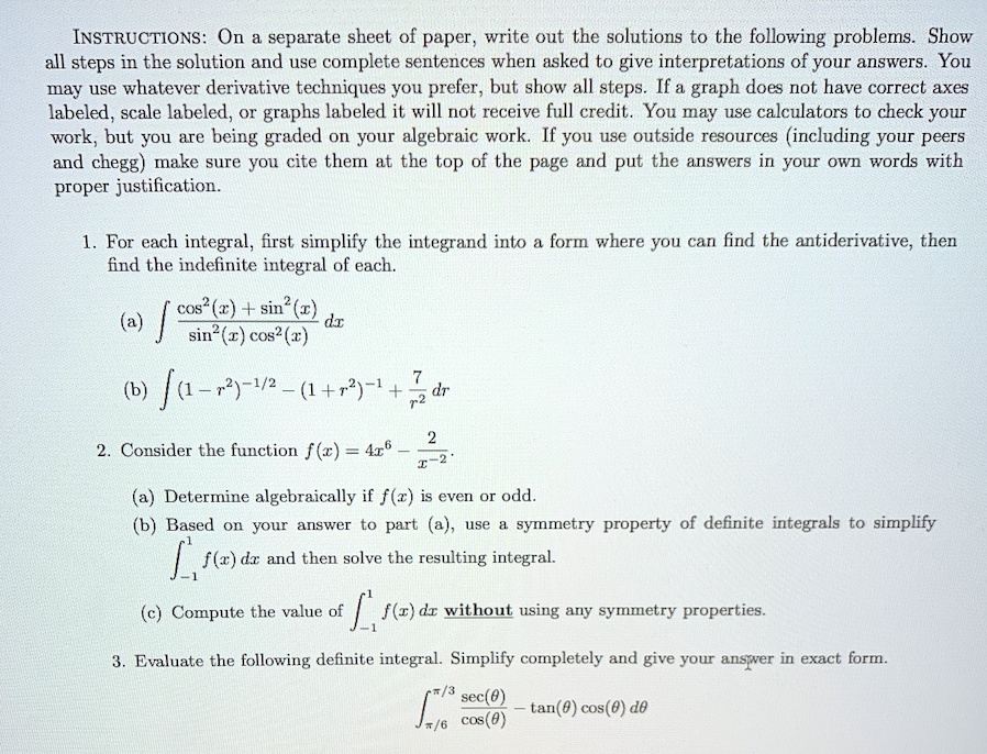 instructions on separate sheet of paper write out the solutions to the ...