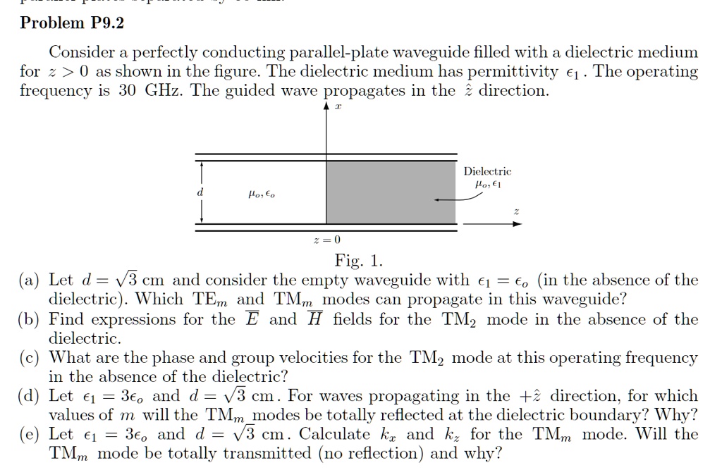Problem P9.2 Consider a perfectly conducting parallel-plate waveguide ...