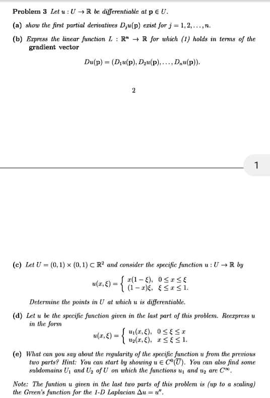 Solved Problem Let U R Tr Differentiable At P A U 2 Show The First Partial Derwatives Dju P Cnst For J 1 2 B Exp8s The Linear Function Gradient Vector