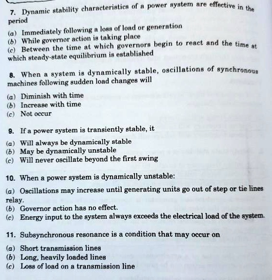 SOLVED: Period A Immediately Following A Loss Of Load Or Generation B ...