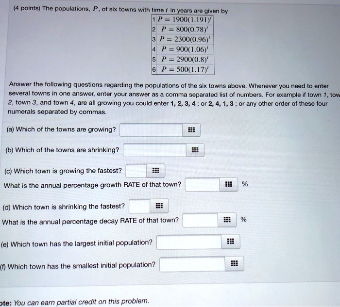 Solved Points The Populations Of Six Towns With Time In Years Are