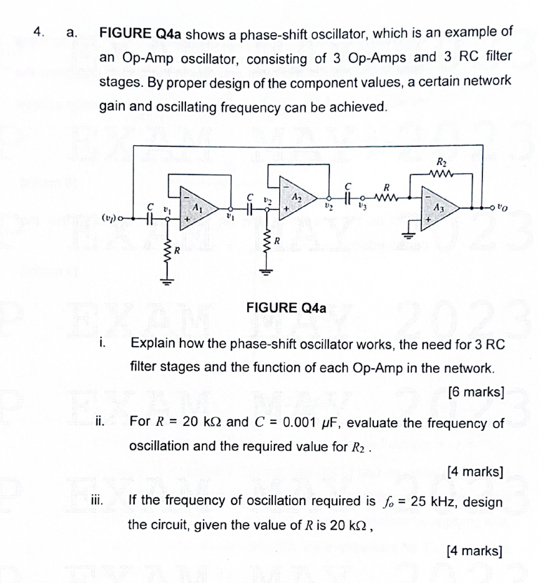 SOLVED 4. a. FIGURE Q4a shows a phaseshift oscillator, which is an