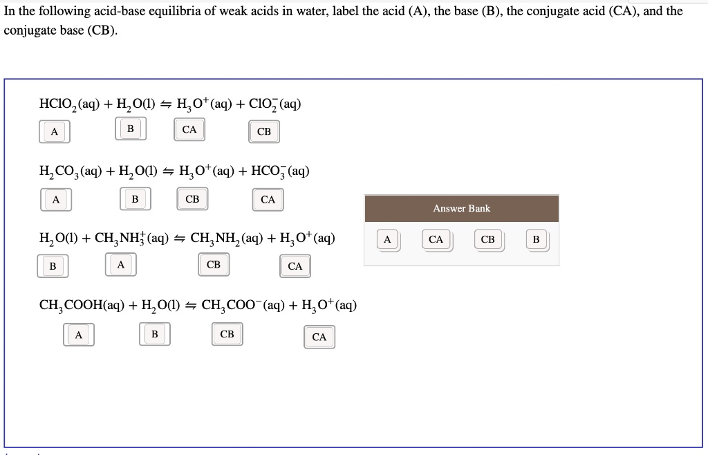 SOLVED: In The Following Acid-base Equilibria Of Weak Acids In Water ...