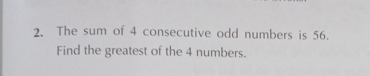 Sum Of 4 Consecutive Odd Numbers Is 56