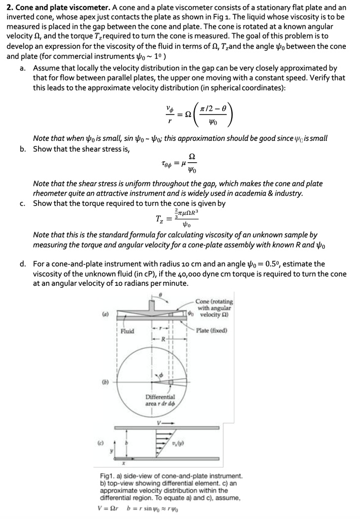 SOLVED: Cone and plate viscometer. A cone and a plate viscometer ...