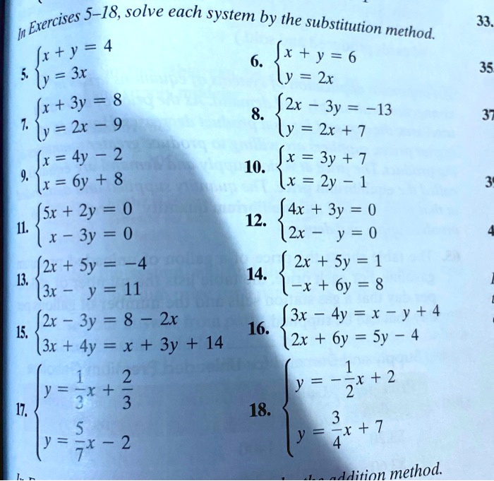 Solved Exercises 5 18 Solve Each System By The Substitution Method Fx Y 4 6 Jx Y 6 Ly 3x Y 2x Fx Jy 8 J2x 8 3y