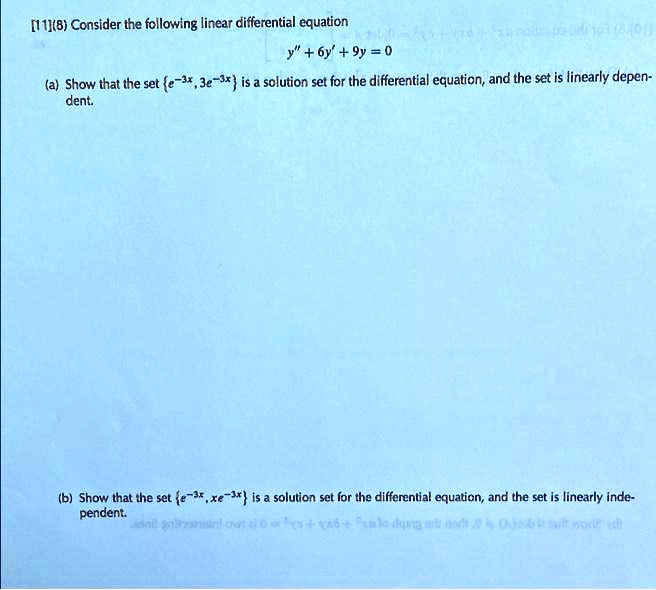 SOLVED: Consider the following linear differential equation y” + 6y ...