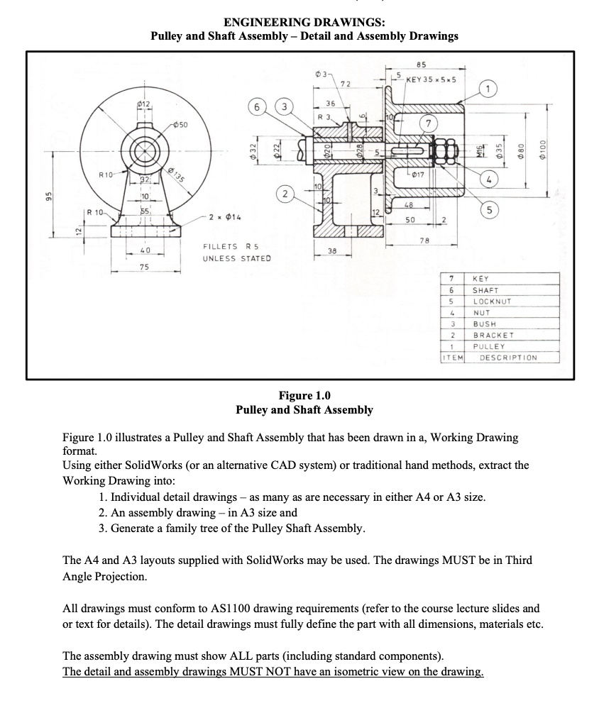 ENGINEERING DRAWINGS: Pulley and Shaft Assembly - Detail and Assembly ...