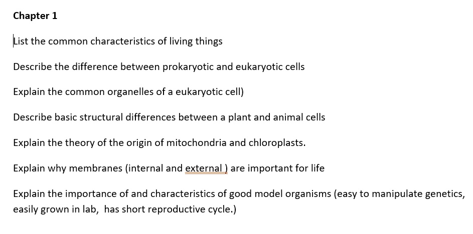 chapter 1 list the common characteristics of living things describe the ...