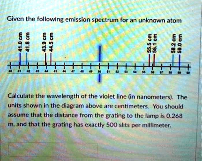 Given the following emission spectrum for an unknown atom 41.0 cm 41.8 ...