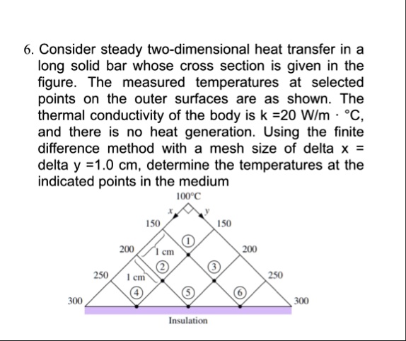 6 consider steady two dimensional heat transfer in a long solid bar ...